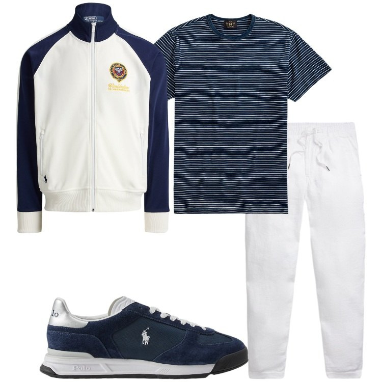 Outfit uomo - Serata fresca. Stile Casual per Serata speciale. Abbinamento con t-shirt, sneakers, pantaloni, giacche sportive.