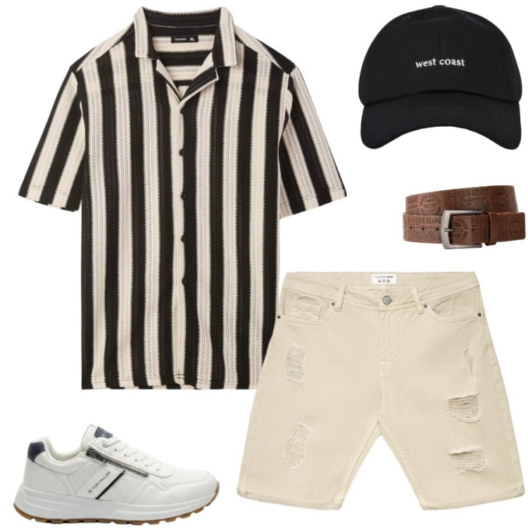 Outfit uomo - Total look #2447748. Stile Casual per Tutti i giorni. Abbinamento con cinture, sneakers, camicie a manica corta, bermuda, cappelli con visiera.