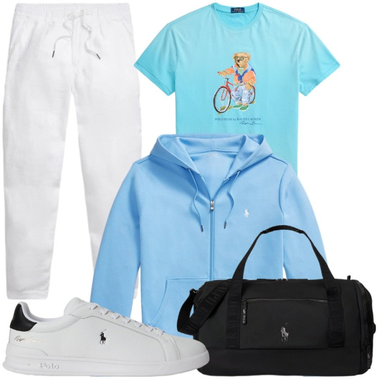 Outfit uomo - Total look #2447751. Stile Casual per Sport. Abbinamento con sneakers, borse sportive, pantaloni, t-shirt, felpe sportive.