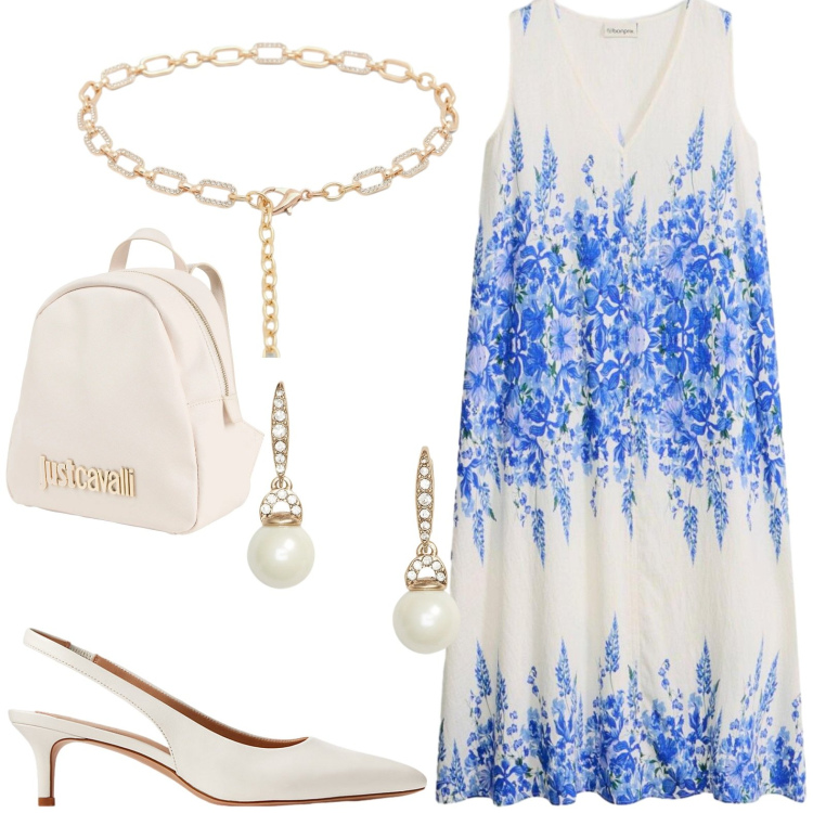 Outfit donna - Semplicità. Stile Casual chic per Tutti i giorni. Abbinamento con zaini, vestiti midi/longuette, cinture, orecchini, décolleté.