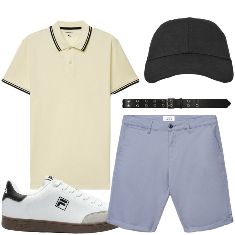 Outfit uomo - Total look #2447797. Stile Casual per Tutti i giorni. Abbinamento con sneakers, cappelli con visiera, shorts, polo, cinture.