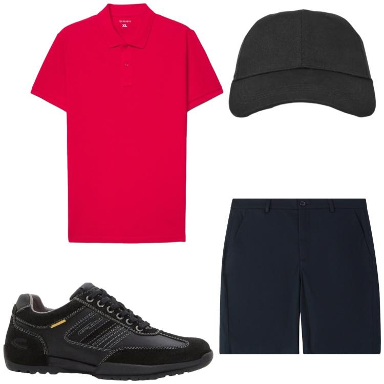 Outfit uomo - Total look #2447800. Stile Casual per Sport. Abbinamento con sneakers, pantaloni corti, cappelli con visiera, polo.