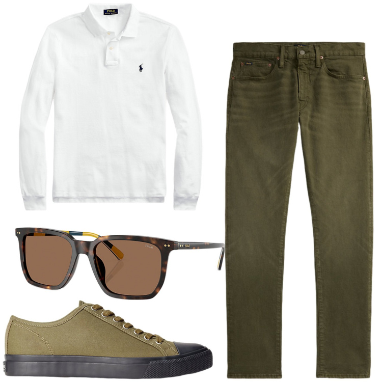 Outfit uomo - Total look #2447803. Stile Casual per Ufficio. Abbinamento con sneakers, polo, occhiali da sole, jeans.