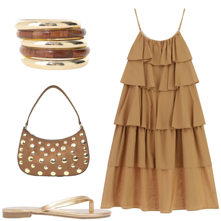 Outfit donna - Total look #2447807. Stile Casual chic per Serata fuori. Abbinamento con sandali, borse a tracolla, vestiti lunghi, braccialetti.