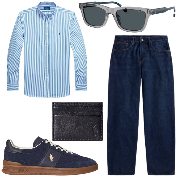 Outfit uomo - Total look #2447814. Stile Trendy per Serata speciale. Abbinamento con portafogli, occhiali da sole, jeans, camicie, sneakers.