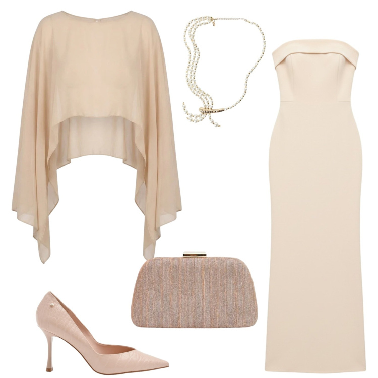 Outfit donna - Total look #2447822. Stile Chic per Cerimonia. Abbinamento con collane, vestiti lunghi, pochette, décolleté, blazer.