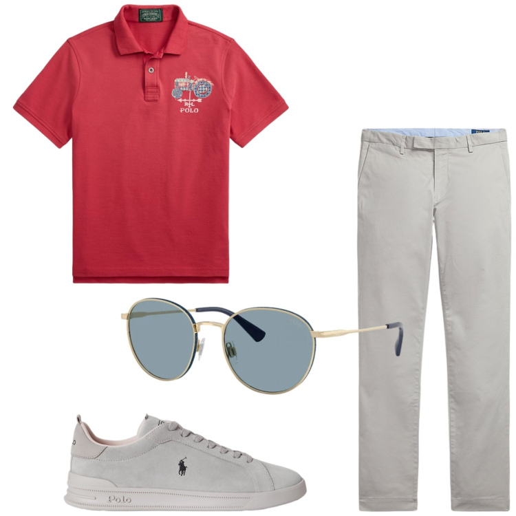 Outfit uomo - Total look #2447825. Stile Casual per Tutti i giorni. Abbinamento con occhiali da sole, sneakers, pantaloni, polo.