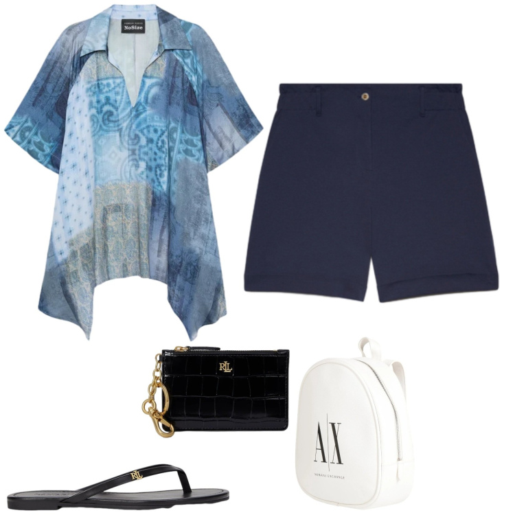 Outfit donna - Total look #2447830. Stile Casual per Tutti i giorni. Abbinamento con zaini, bluse, pantaloni corti, ciabatte, portafogli.