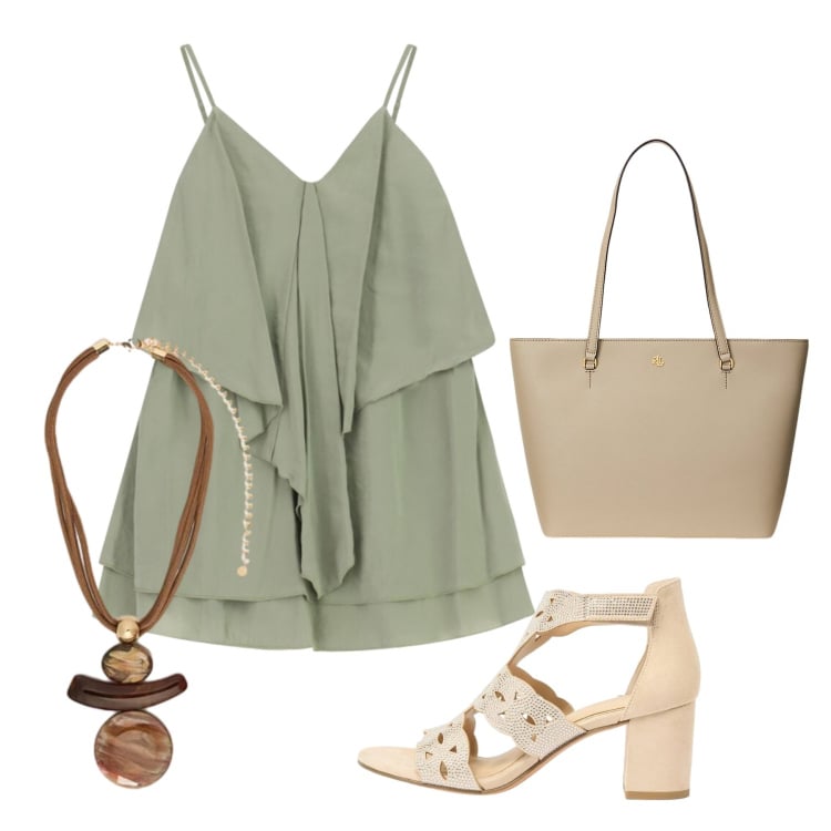 Outfit donna - Agosto. Stile Bon Ton per Tutti i giorni. Abbinamento con sandali col tacco, vestiti corti, ciondoli, borse tote.