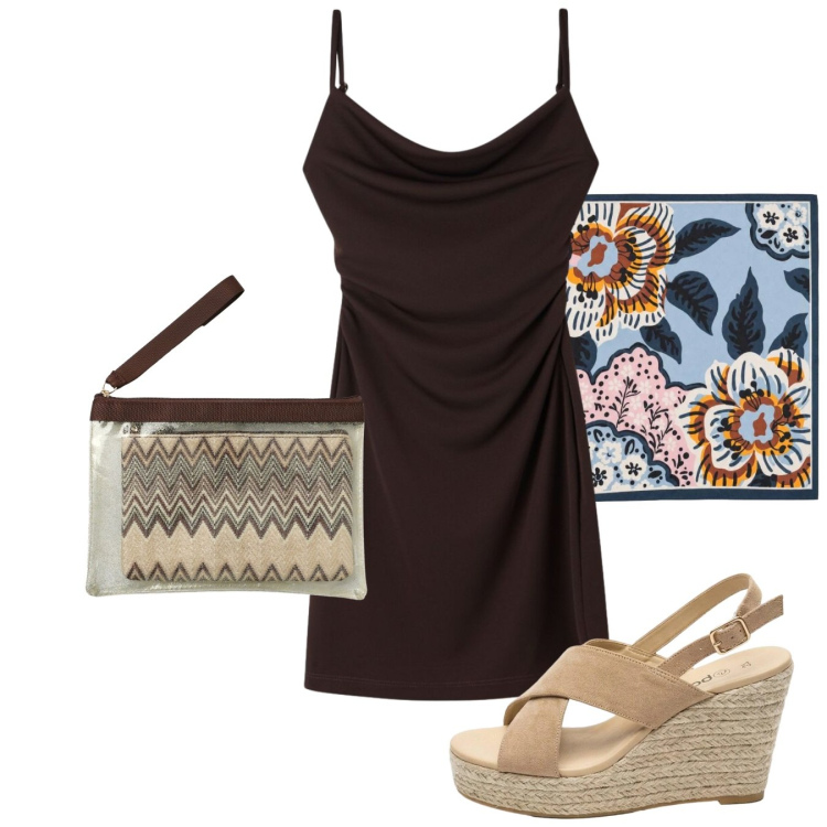 Outfit donna - Slip dress. Stile Chic per Tutti i giorni. Abbinamento con sandali col tacco, pochette, vestiti corti, foulard.
