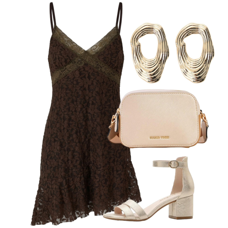 Outfit donna - Cerimonia. Stile Glamour per Cerimonia. Abbinamento con borse a tracolla, sandali col tacco, vestiti corti, orecchini.
