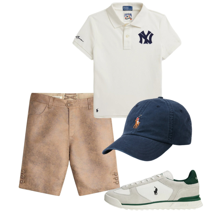 Outfit uomo - Agosto. Stile Casual per Tutti i giorni. Abbinamento con bermuda, cappelli, sneakers, polo.