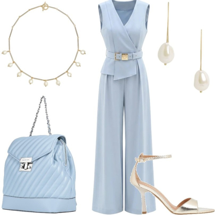 Outfit donna - cocktail party o evento elegante. Stile Chic per Cerimonia. Abbinamento con zaini, sandali in pelle, tute, orecchini, collane.