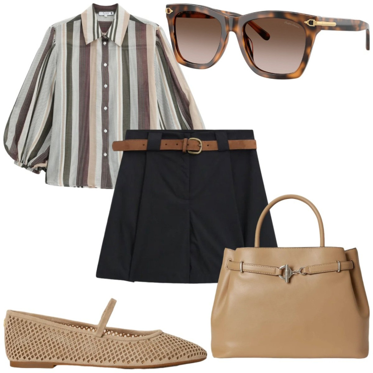 Outfit donna - Total look #2447985. Stile Trendy per Tutti i giorni. Abbinamento con camicie, shorts, occhiali da sole, ballerine, borse a mano.