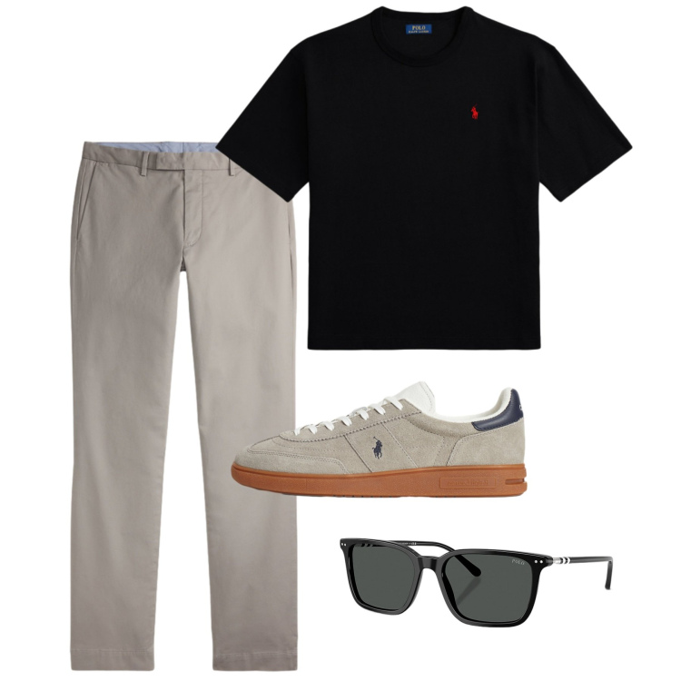 Outfit uomo - City time. Stile Casual per Tutti i giorni. Abbinamento con occhiali da sole, t-shirt, sneakers, pantaloni.