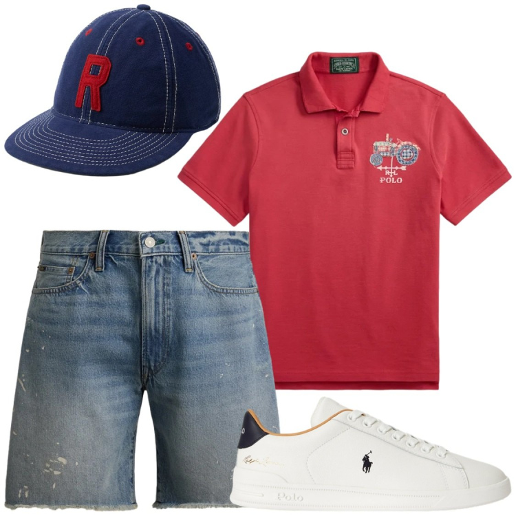Outfit uomo - Total look #2448013. Stile Trendy per Tutti i giorni. Abbinamento con sneakers, cappelli con visiera, shorts, polo.
