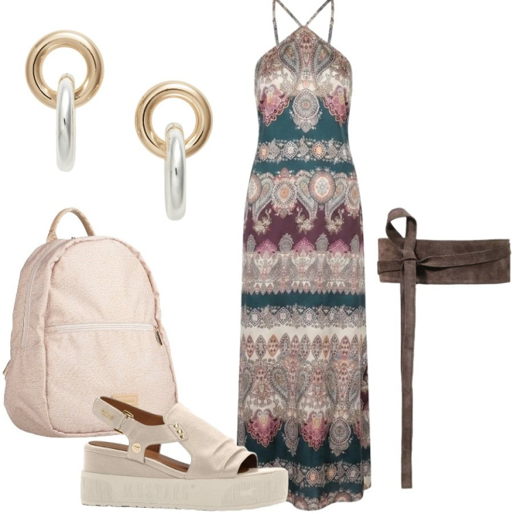 Outfit donna - Total look #2448021. Stile Casual chic per Tutti i giorni. Abbinamento con zaini, sandali, cinture, vestiti lunghi, orecchini.