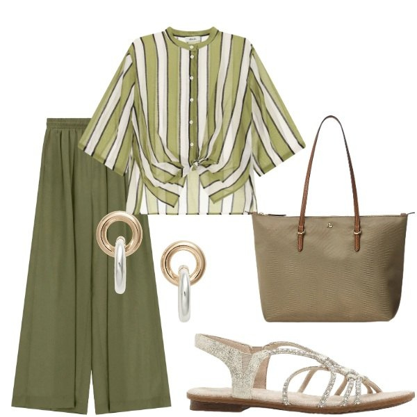 Outfit donna - E siamo in Agosto....... Stile Casual per Tutti i giorni. Abbinamento con sandali, pantaloni a palazzo, camicie, borse tote, orecchini.