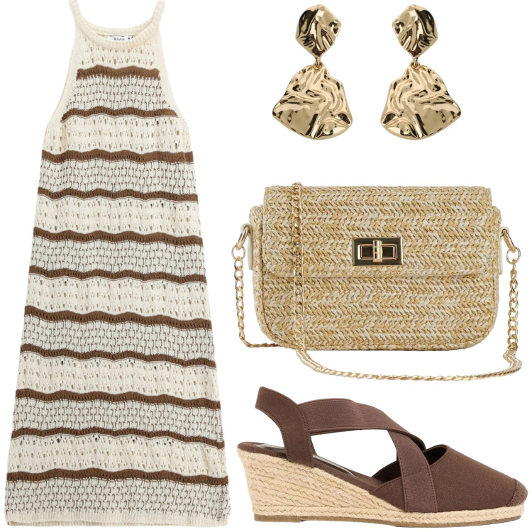 Outfit donna - Crochet. Stile Glamour per Serata fuori. Abbinamento con zeppe, borse a tracolla, vestiti midi/longuette, orecchini.