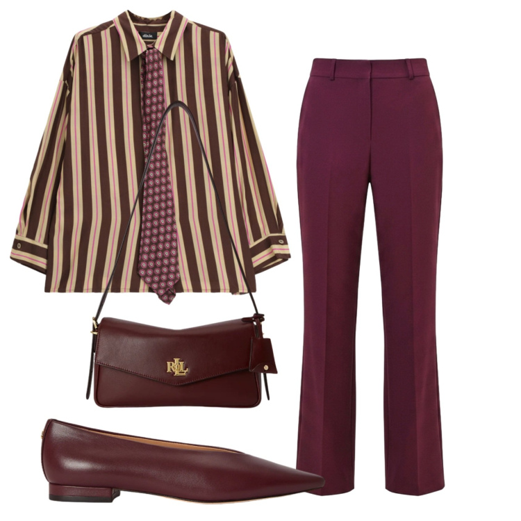 Outfit donna - Total look #2448054. Stile Mannish per Ufficio. Abbinamento con camicie, pantaloni, borse a spalla, ballerine.