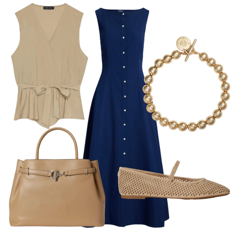 Outfit donna - Total look #2448057. Stile Casual chic per Ufficio. Abbinamento con gilet, ballerine, braccialetti, vestiti, borse a mano.