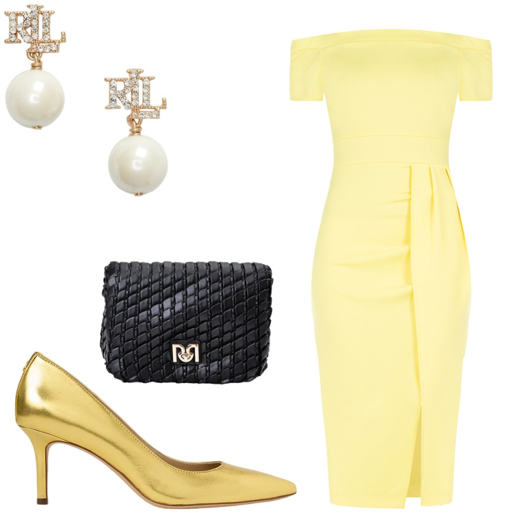 Outfit donna - Total look #2448058. Stile Glamour per Cerimonia. Abbinamento con vestiti asimmetrici, borse a tracolla, orecchini, décolleté.