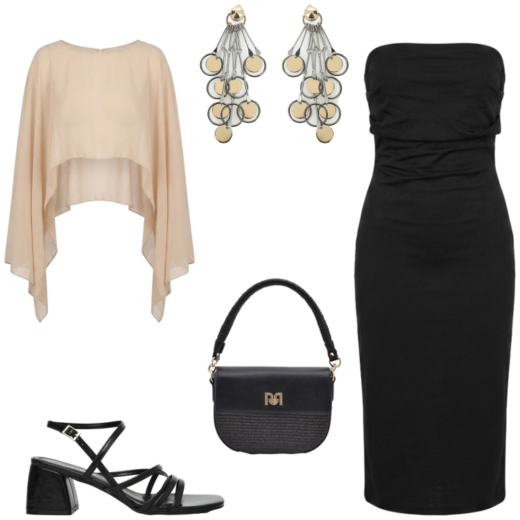 Outfit donna - Total look #2448062. Stile Chic per Cerimonia. Abbinamento con sandali col tacco, orecchini, borse a spalla, vestiti midi/longuette, blazer.