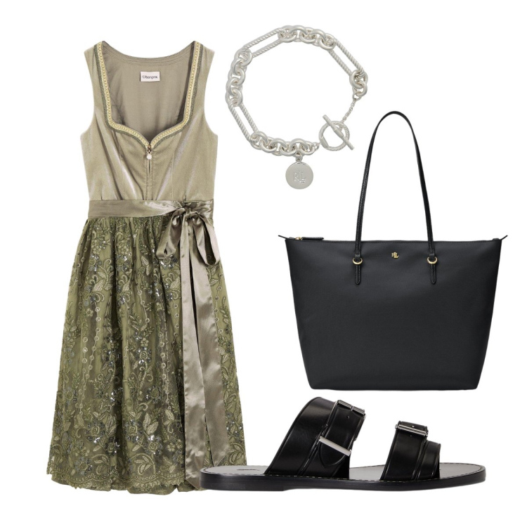 Outfit donna - Vestito Boho. Stile Boho per Cerimonia. Abbinamento con vestiti, braccialetti, borse tote, sandali in pelle.