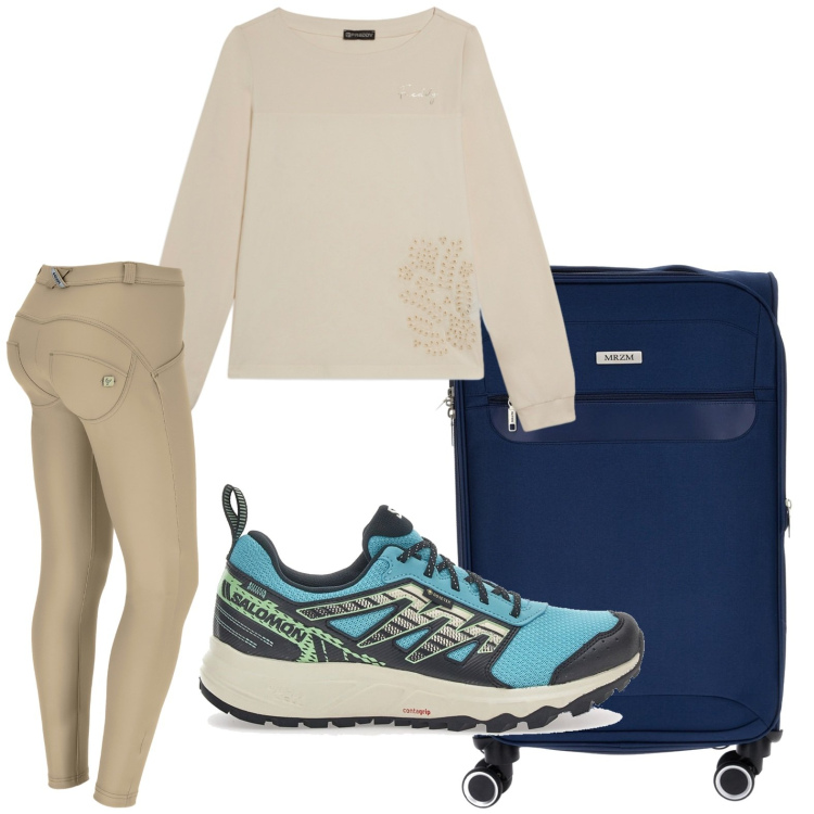 Outfit donna - Alpine Altitude. Stile Basic per Tutti i giorni. Abbinamento con pantaloni skinny, felpe, scarpe sportive, valigie.