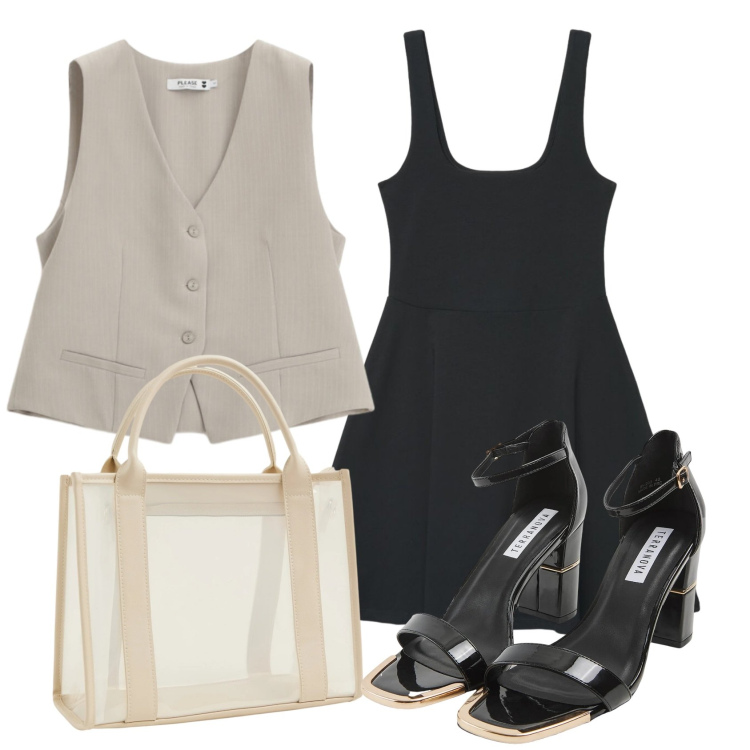 Outfit donna - Total look #2448187. Stile Minimal per Serata fuori. Abbinamento con borse tote, sabot, vestiti corti, gilet.