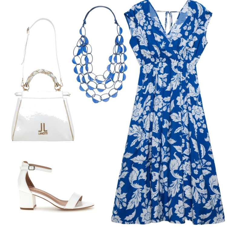 Outfit donna - Total look #2448205. Stile Chic per Tutti i giorni. Abbinamento con vestiti midi/longuette, collane, sandali col tacco, borse a tracolla.