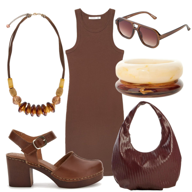 Outfit donna - Total look #2448208. Stile Minimal per Tutti i giorni. Abbinamento con borse a mano, occhiali da sole, vestiti midi/longuette, braccialetti, collane, zoccoli.