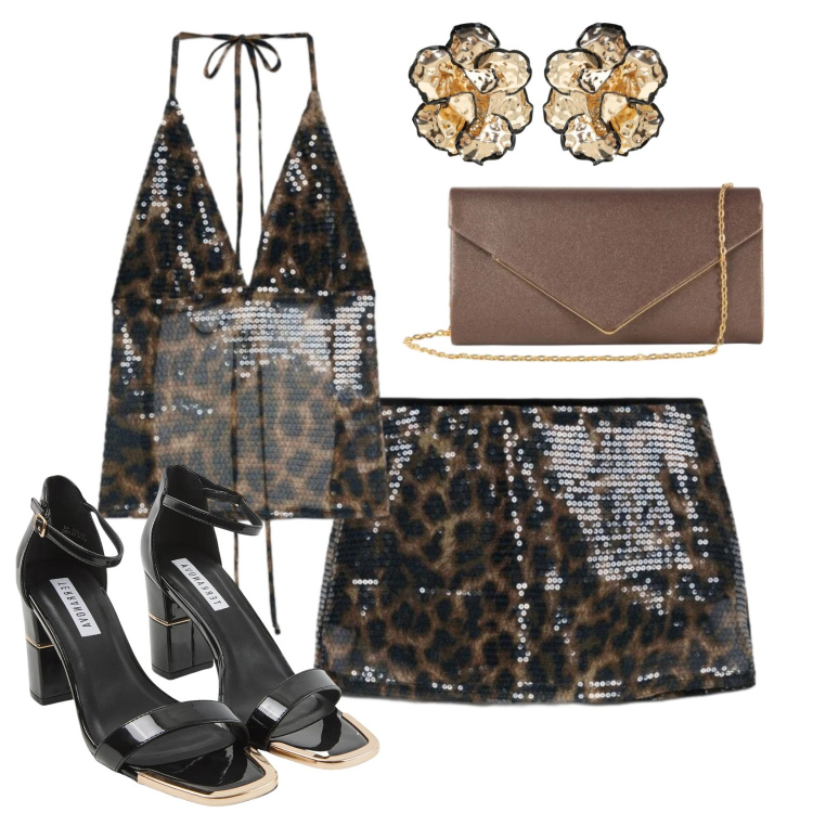 Outfit donna - Total look #2448210. Stile Sexy per Serata fuori. Abbinamento con sabot, top, minigonne, orecchini, clutch.