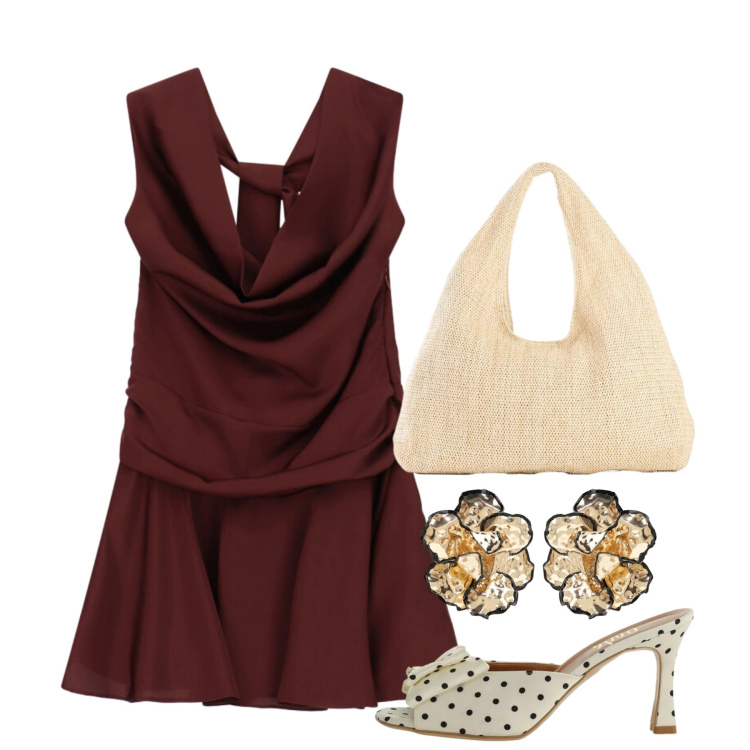Outfit donna - Agosto. Stile Chic per Cerimonia. Abbinamento con shopping bag, vestiti corti, sandali col tacco, orecchini.