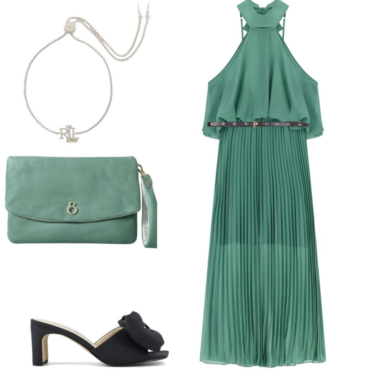 Outfit donna - Maxi dress. Stile Chic per Tutti i giorni. Abbinamento con cinture, vestiti lunghi, braccialetti, pochette, sandali col tacco.