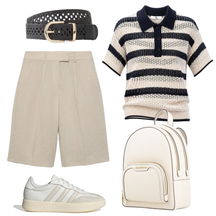 Outfit donna - Basic per le commissioni estive. Stile Basic per Tutti i giorni. Abbinamento con zaini, cinture, bermuda, polo, sneakers.