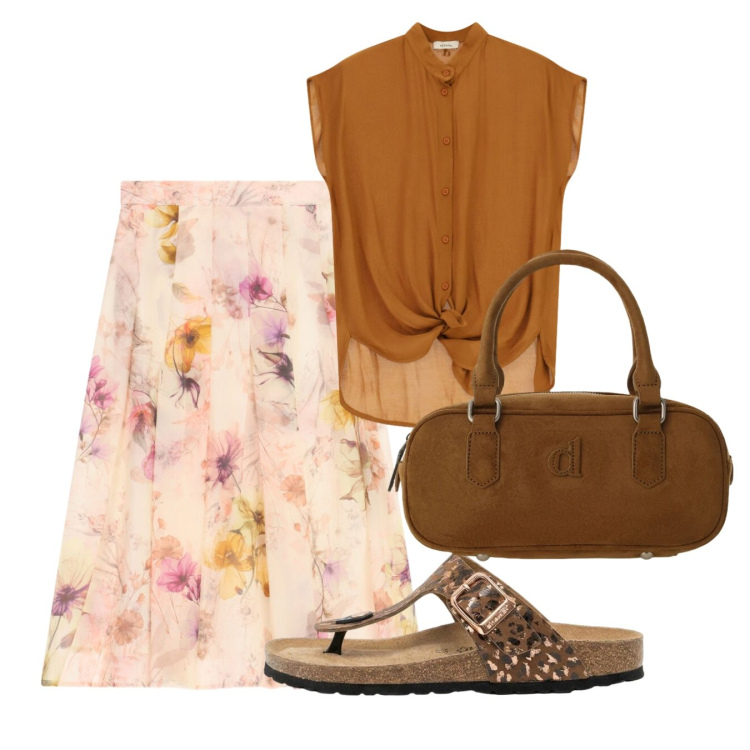 Outfit donna - Agosto. Stile Bon Ton per Tutti i giorni. Abbinamento con infradito, borse a mano, gonne longuette, camicie.