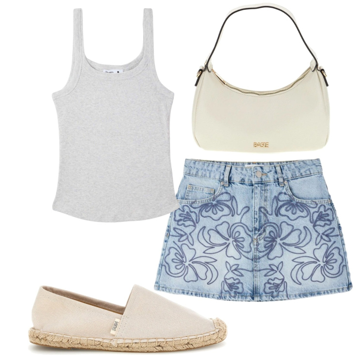 Outfit donna - Total look #2448497. Stile Basic per Tutti i giorni. Abbinamento con canottiere, minigonne, borse a tracolla, espadrillas.