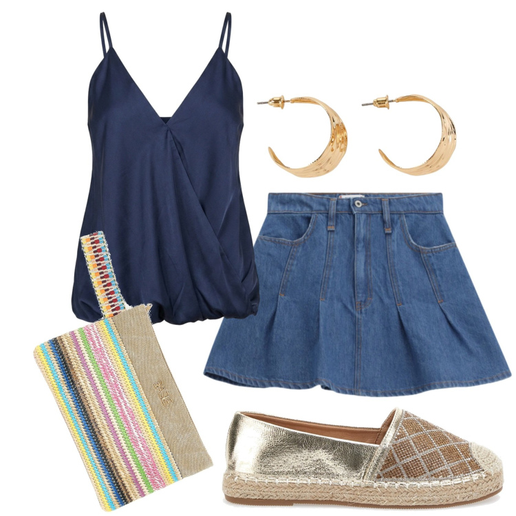 Outfit donna - Total look #2448499. Stile Basic per Tutti i giorni. Abbinamento con orecchini, minigonne, top, espadrillas, pochette.