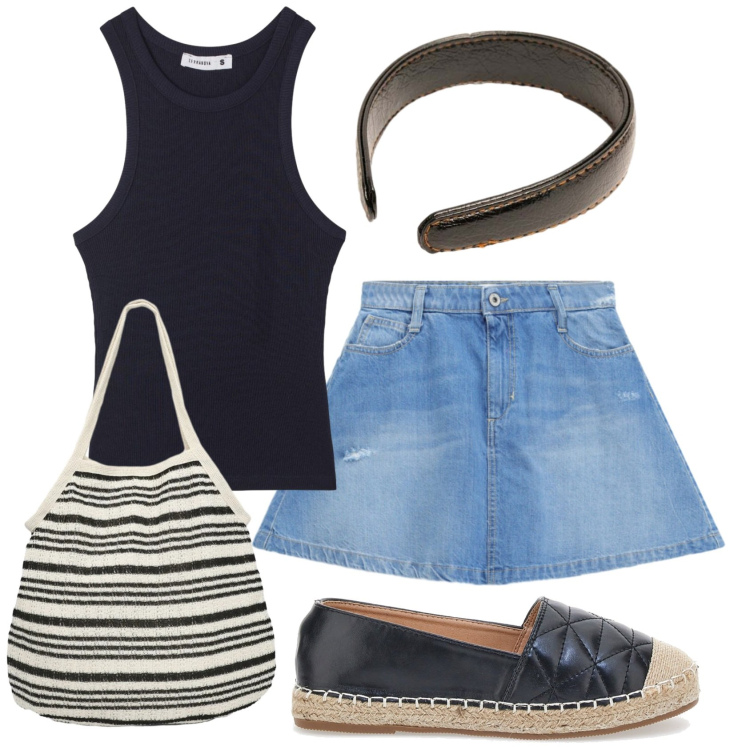 Outfit donna - Total look #2448502. Stile Basic per Tutti i giorni. Abbinamento con shopping bag, canottiere, minigonne, cerchietti, espadrillas.