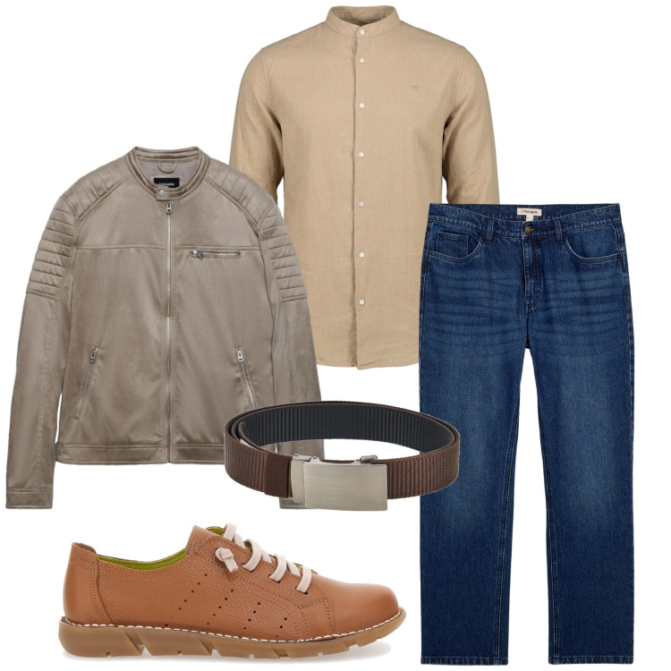 Outfit uomo - Total look #2448525. Stile Trendy per Tutti i giorni. Abbinamento con jeans dritti, giacche, sneakers, cinture, camicie.