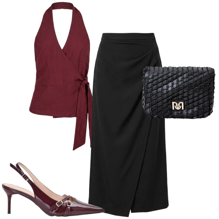 Outfit donna - City. Stile Minimal per Tutti i giorni. Abbinamento con borse a tracolla, décolleté, gonne lunghe, top.