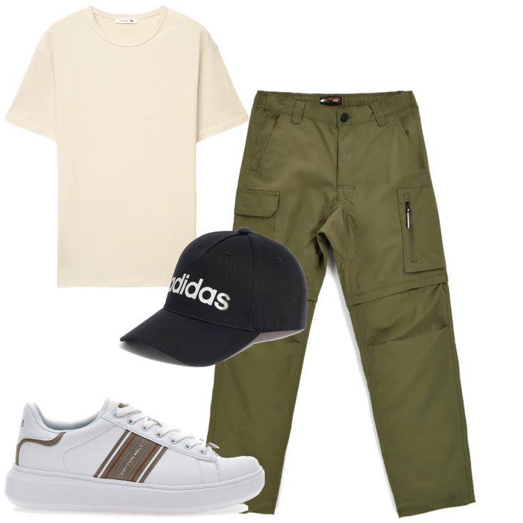 Outfit uomo - Total look #2448613. Stile Casual per Tutti i giorni. Abbinamento con t-shirt, sneakers, pantaloni, cappelli.