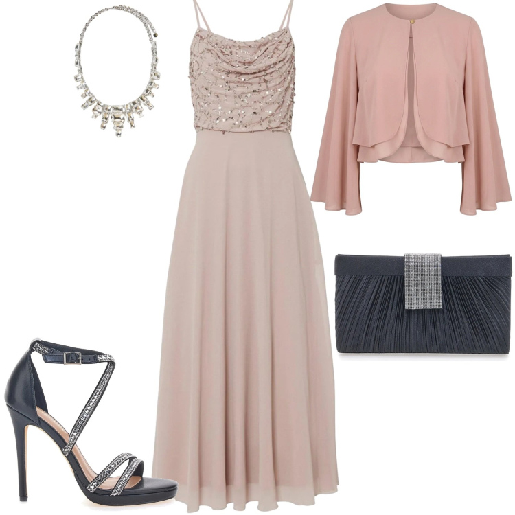 Outfit donna - Total look #2448622. Stile Romantica per Cerimonia. Abbinamento con vestiti, blazer, collane, sandali col tacco, pochette.