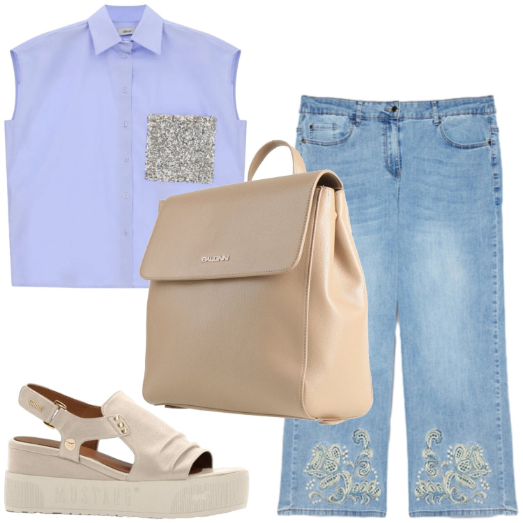 Outfit donna - L\'ufficio in estate. Stile Casual chic per Ufficio. Abbinamento con zaini, sandali, camicie, jeans.