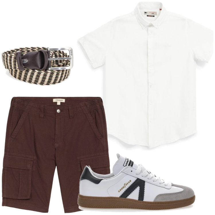 Outfit uomo - Pomeriggi estivi. Stile Casual per Tutti i giorni. Abbinamento con bermuda, sneakers, cinture, camicie a manica corta.