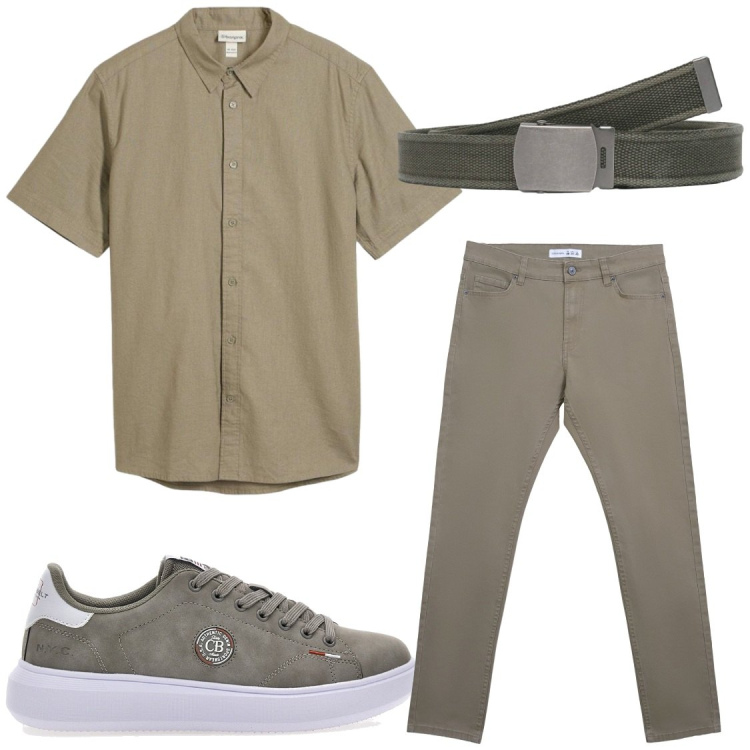 Outfit uomo - Serate estive. Stile Trendy per Serata speciale. Abbinamento con camicie a manica corta, pantaloni skinny, cinture, sneakers.