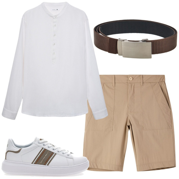 Outfit uomo - Eleganza in pantoloncino e snekers. Stile Trendy per Serata speciale. Abbinamento con pantaloni corti, camicie, sneakers, cinture.