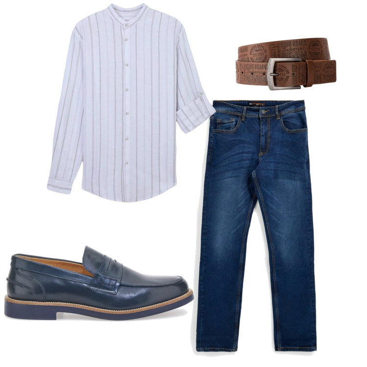 Outfit uomo - Total look #2448682. Stile Business/Elegante per Ufficio. Abbinamento con cinture, camicie, scarpe stringate, jeans.
