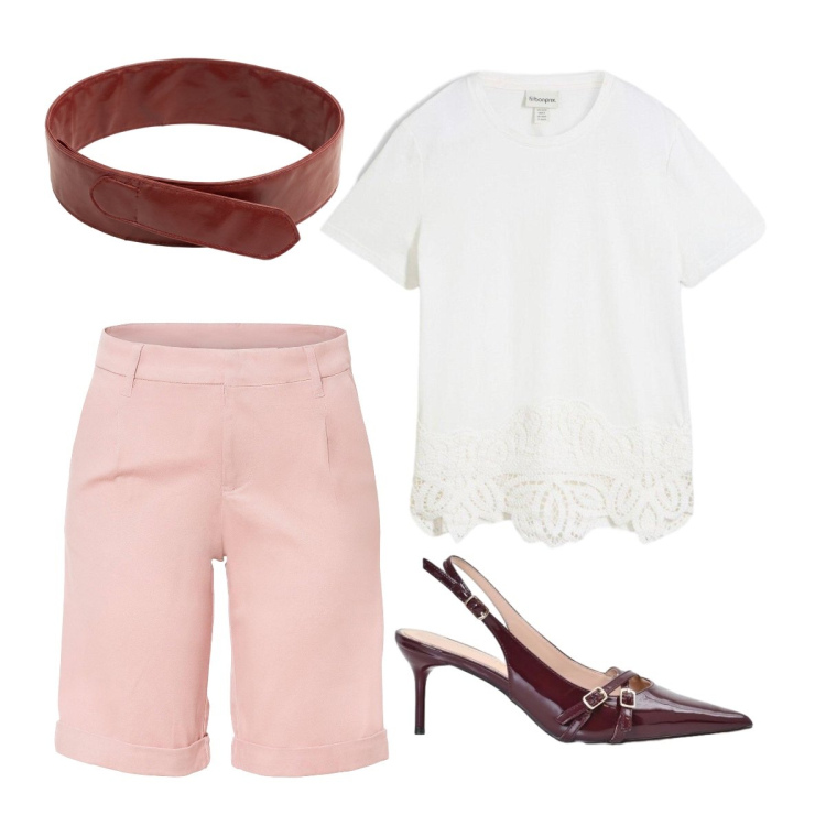Outfit donna - Pastello basic. Stile Basic per Tutti i giorni. Abbinamento con maglieria, bermuda, décolleté, cinture.